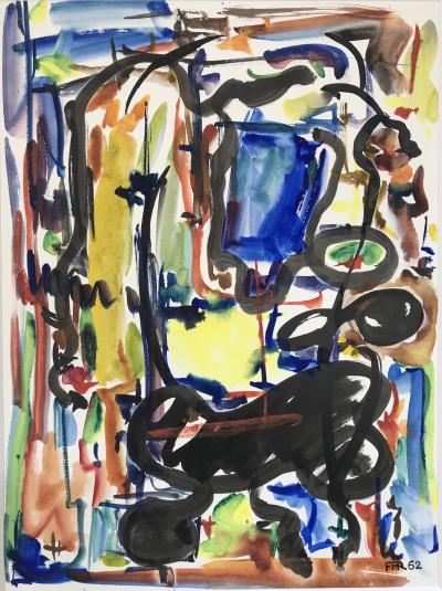 René MARIE - Composition,1962 - Aquarelle et encre signée 2
