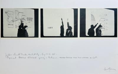 Bernar VENET - Physicist Martin Krieger giving a lecture on : Neutron Emission from Muon Capture in Ca40, 1968 - Lithographie signée au crayon 2