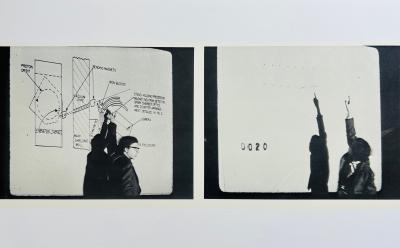 Bernar VENET - Physicist Martin Krieger giving a lecture on : Neutron Emission from Muon Capture in Ca40, 1968 - Lithographie signée au crayon 2
