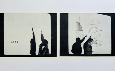 Bernar VENET - Physicist Martin Krieger giving a lecture on : Neutron Emission from Muon Capture in Ca40, 1968 - Lithographie signée au crayon 2