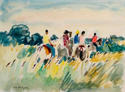 Yves BRAYER - Cavaliers en Camargue, 1970 - Aquarelle originale signée 2