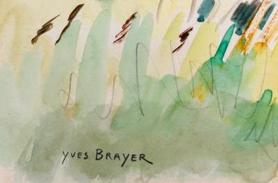 Yves BRAYER - Cavaliers en Camargue, 1970 - Aquarelle originale signée 2