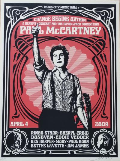 Shepard FAIREY (Obey) - Paul McCartney Change Begins (Red) 2009 - Sérigraphie signée et numérotée 2