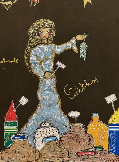 PINKHAS - Marchande d’èpices  - 2025 - Technique mixte sur papier signée 2