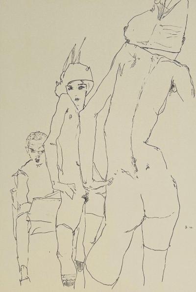 Egon SCHIELE - Self-portrait in the mirror, 1910 - Lithograph signed in stone 2