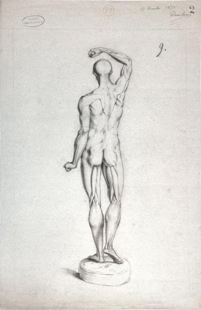 Charles Dombre (attribué à), Ecorché, dessin signé, 1858 2