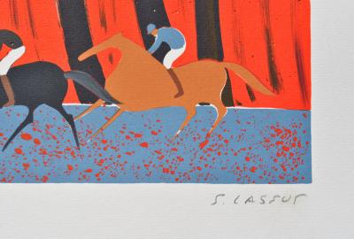 Serge LASSUS : Cavaliers et forêt rouge, Lithographie originale signée, 250ex 2