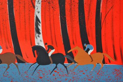 Serge LASSUS : Cavaliers et forêt rouge, Lithographie originale signée, 250ex 2