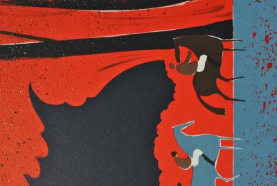 Serge LASSUS : Cavaliers et forêt rouge, Lithographie originale signée, 250ex 2
