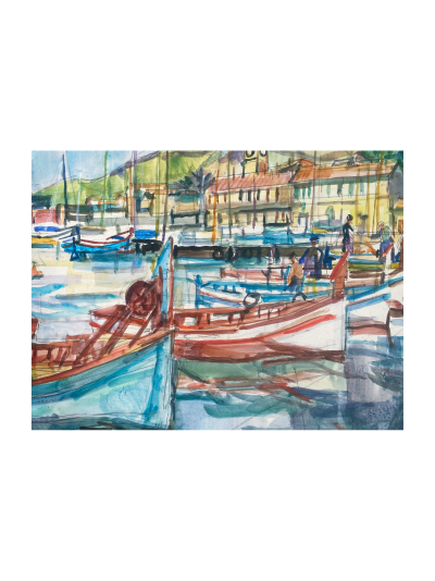 Paul Girol . Le port de pêche . Aquarelle . 1955 2