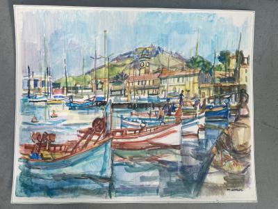 Paul Girol . Le port de pêche . Aquarelle . 1955 2