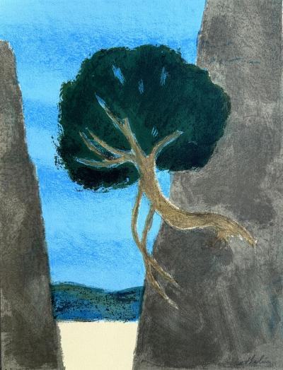 Cathelin - Paysage au laurier - Lithographie originale signée crayon 2