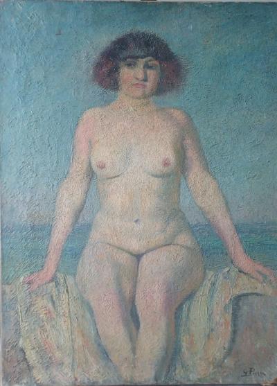 Gustave Pierre  Baigneuse devant la mer en Bretagne , Huile sur toile 2