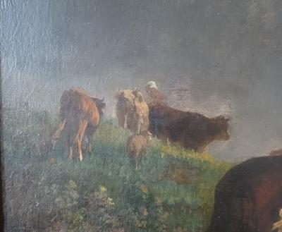 Antonio Cortes - les chevaux de halage - Huile sur toile encadré 2