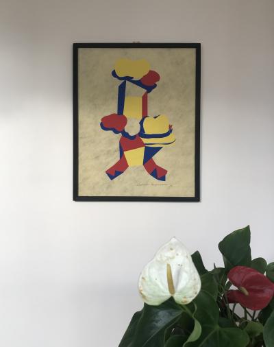 Vilma PASQUALINI - Composition au chapeau, 1973 - Gravure sur papier coton signée à la main. 2