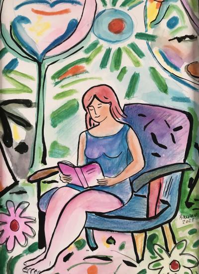 Bernard ROLLAND - La liseuse,2020 - Encre et aquarelle signée 2