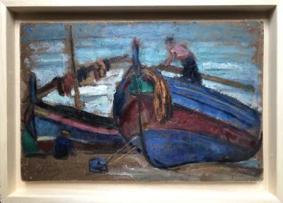Andrée Clara BAC - Les pêcheurs vers 1960 - Huile sur carton signée 2