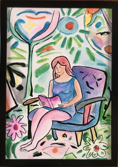 Bernard ROLLAND - La liseuse,2020 - Encre et aquarelle signée 2