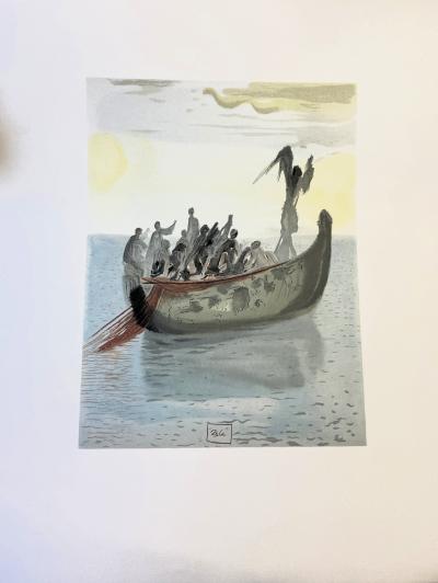 Salvador DALI -  La barque du nocher , lithographie signée dans la planche 2