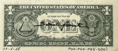 Sainte Fauste. Poo Poo Pee Doo technique mixte sur Billet Dollar US 2