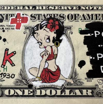 Sainte Fauste. Poo Poo Pee Doo technique mixte sur Billet Dollar US 2