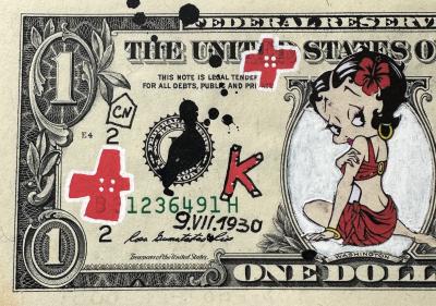 Sainte Fauste. Poo Poo Pee Doo technique mixte sur Billet Dollar US 2