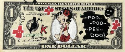 Sainte Fauste. Poo Poo Pee Doo technique mixte sur Billet Dollar US 2
