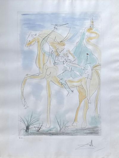 Salvador Dalí – Das Paar zu Pferd – Original-Radierung, signiert in Bleistift