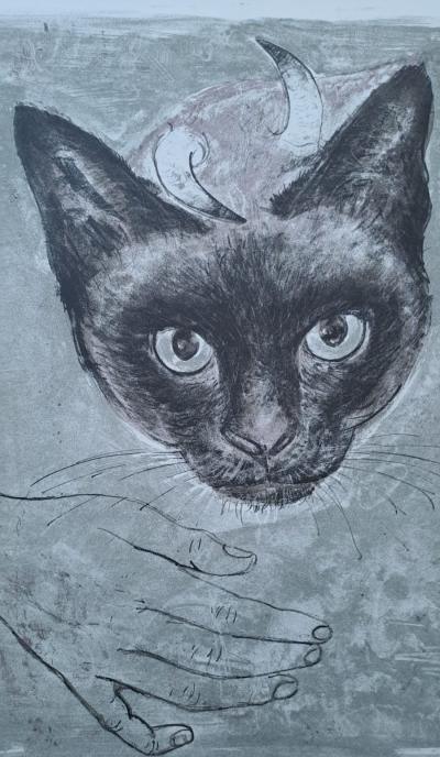 Jacques Birr - Le chat à cornes - Lithographie originale 2