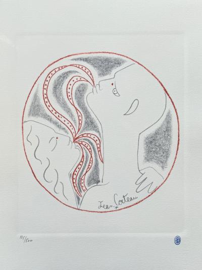 Jean COCTEAU - Couple de faune - Lithographie signée dans la planche