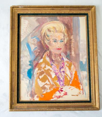 Emilio GRAU SALA - portrait d’une élégante - 1962 - huile sur panneau  signée. 2