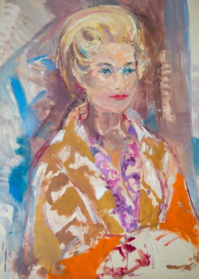 Emilio GRAU SALA - portrait d’une élégante - 1962 - huile sur panneau  signée.