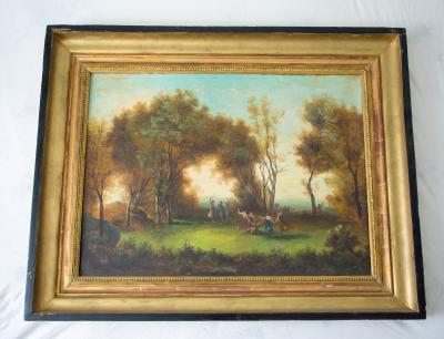 École française du 19é - fêtes galantes dans un parc - paire d’huile sur toile 2