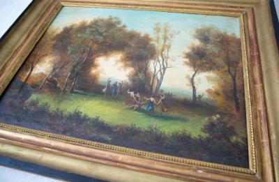 École française du 19é - fêtes galantes dans un parc - paire d’huile sur toile 2