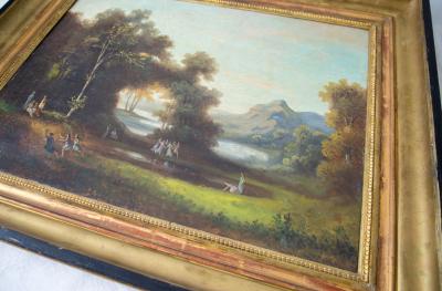 École française du 19é - fêtes galantes dans un parc - paire d’huile sur toile 2