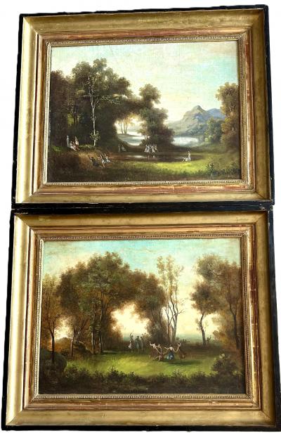 École française du 19é - fêtes galantes dans un parc - paire d’huile sur toile 2