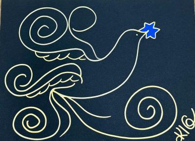 KLG - Colombe étoile bleue - 2020 - Technique mixte sur papier - Signée 2