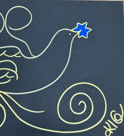 KLG - Colombe étoile bleue - 2020 - Technique mixte sur papier - Signée 2