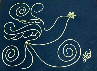 KLG - Colombe étoile dorée - 2020 - Technique mixte sur papier - Signée 2