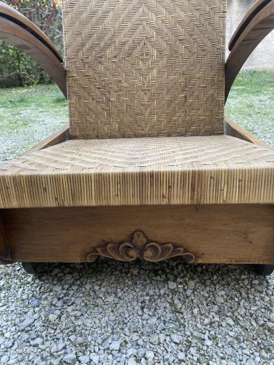 Art Déco - paire de fauteuils coloniaux - moelle de rotin et teck 2
