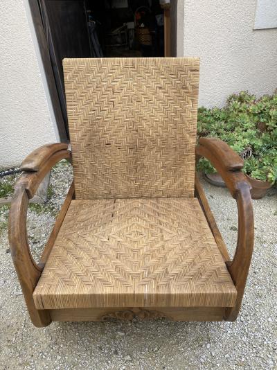 Art Déco - paire de fauteuils coloniaux - moelle de rotin et teck 2