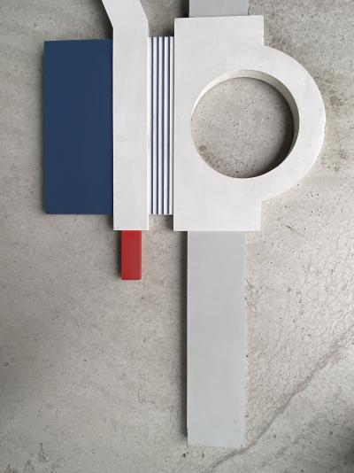 François Decq  - sculpture murale - Composition abstraite  - acrylique sur bois 1989 2