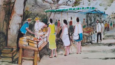 Michel Jouenne - Le marché - Lithographie originale signée au crayon 2