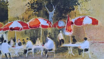 Michel Jouenne - La terrasse de café - Lithographie originale signée au crayon 2
