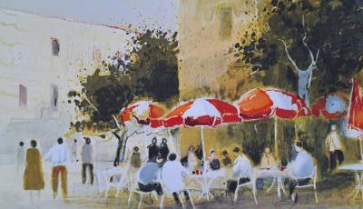 Michel Jouenne - La terrasse de café - Lithographie originale signée au crayon 2