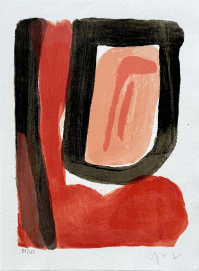 Bram VAN VELDE - Composition rouge et noire, 1977 - Lithographie originale signée numérotée crayon 2
