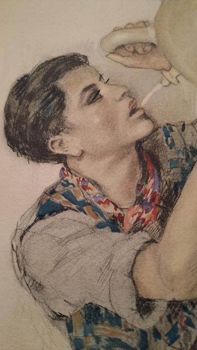 Edouard Jules Chimot - Le gitan à l’alcaraza - Lithographie originale signée 2