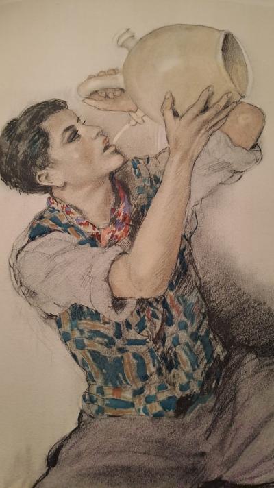 Edouard Jules Chimot - Le gitan à l’alcaraza - Lithographie originale signée 2