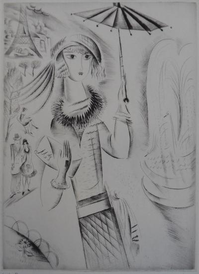 Mily POSSOZ : Jeune fille à l’ombrelle - Gravure originale signée 2