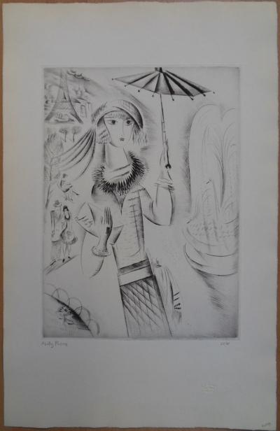 Mily POSSOZ : Jeune fille à l’ombrelle - Gravure originale signée 2